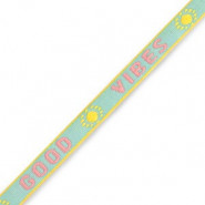 Ribbon text "Good vibes" Turquoise-pink-yellow